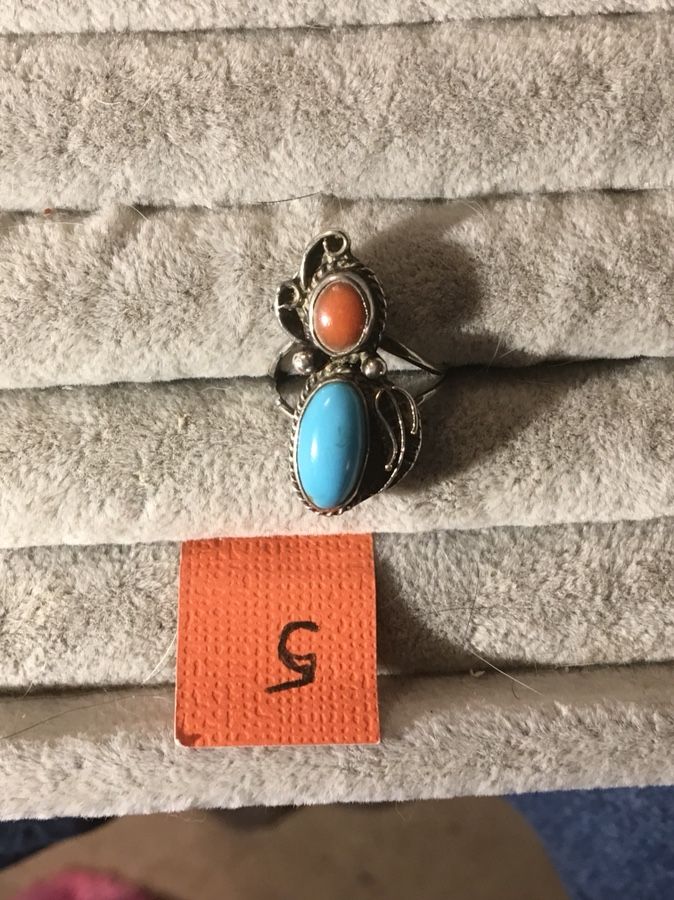 925 red and blue turquoise ring