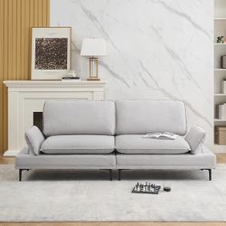 89 inch Cotton Linen Loveseat Sofa with Sturdy Metal Feet, Upholstery Accent Couch with Adjustable Armrest