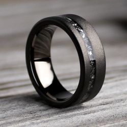 Men’s Black Sandblasted Meteorite Ring 