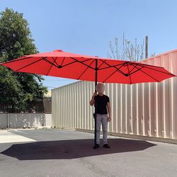 (Brand New) $95 Large 15 FT Double Sided Umbrella Outdoor Patio, Gray/Red color (Weight base not included)