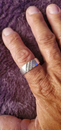 Mens Sterling Silver 925 CZ Stone Ring Size 10.5