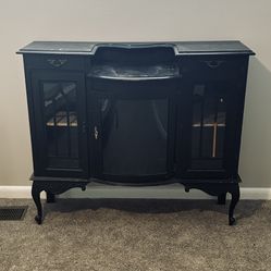 Antiquess Black Wood Sideboard Buffet Cabinet – Vintage Glass Doors & Storage