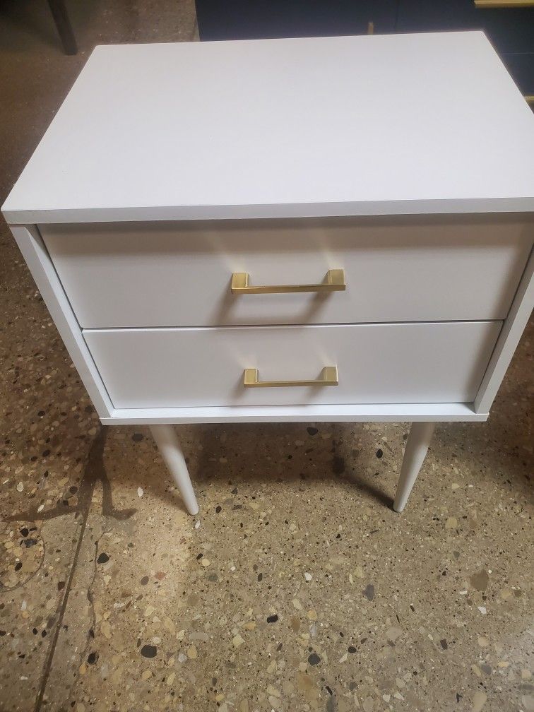 Mid Century Modern Style White And Gold Nightstand(New In Box)
