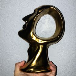 Gold Ceramic Clear Head Statue.  Great W/ Antique Vintage Mid Century Modern MCM Decor.