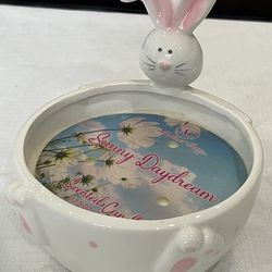 Ceramic Easter bunny candle holder with "Sunny Daydream" scented candle.