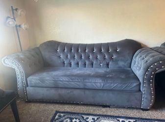 Gray Velvet Tufted Chesterfield Sofa