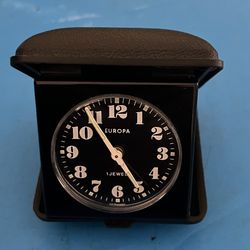 Excellent Europa 1 Jewel Wind Up Travel Alarm Clock. Black Case, Made in Germany