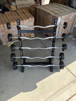 NEW 20-60 LBS EZ Curl Bar Set with Rack, Set of 5 Barbell Curl. Home Gym Equipment Weights
