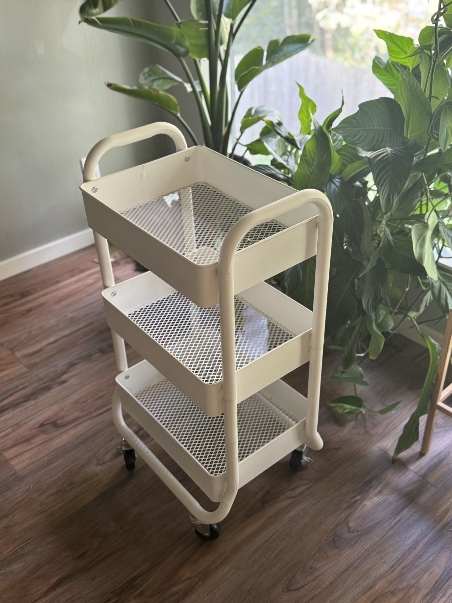 3 Tier White Metal Art / Utility Rolling Cart