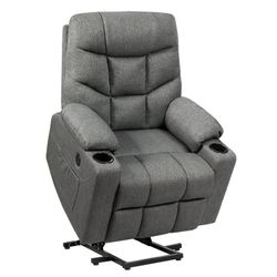 Power Lift Massage Recliner Fabric Sofa Chair w/ Remote Control Gray
