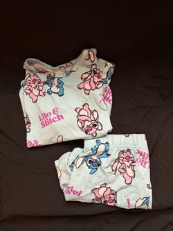 Lilo and Stitch pajama set with pink and blue cartoon characters