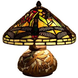 Tiffany Style 10-inch Stained Glass Mini Dragonfly Table Lamp with Mosaic Base