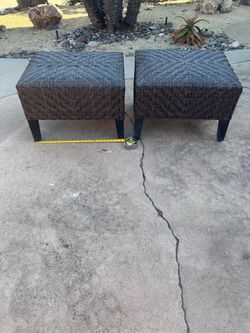 Set of two outdoor wicker ottoman stools
