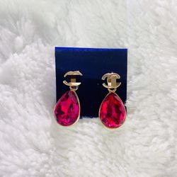Pink crystal earrings, gold-plated sparkling crystal beads