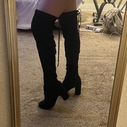 Black Suede Thigh High Boots
