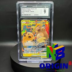 CGC MINT 9 Pokemon Raichu & Alolan Raichu GX 54/236 Sm-Unified Minds Holo 54/236 Shipping Available