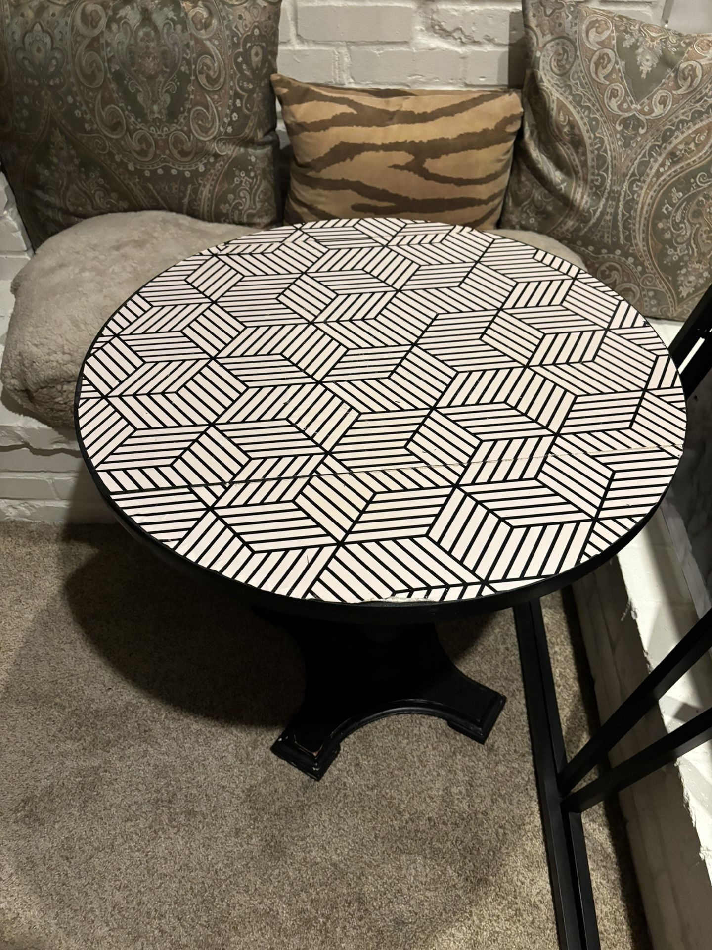 Cute Black Side Table With Patterned Contact Paper