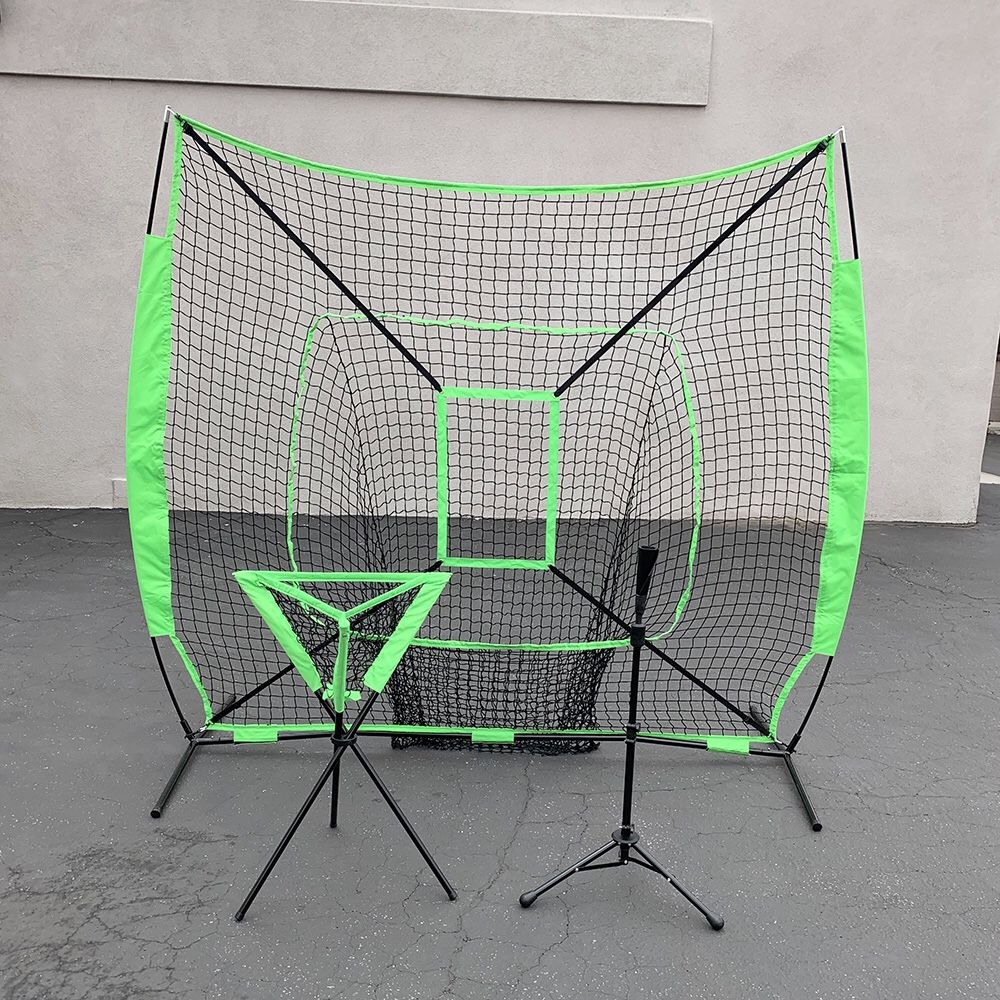 New $85 Baseball (3pc) Practice Set includes the 7x7’ Net Bow Frame, Ball Tee and Caddy Bag 