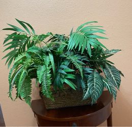 Large Artificial Tropical Plant Arrangement in Woven Basket