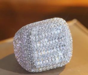 Fully Iced Out Baguette Statement Ring (Size 10)