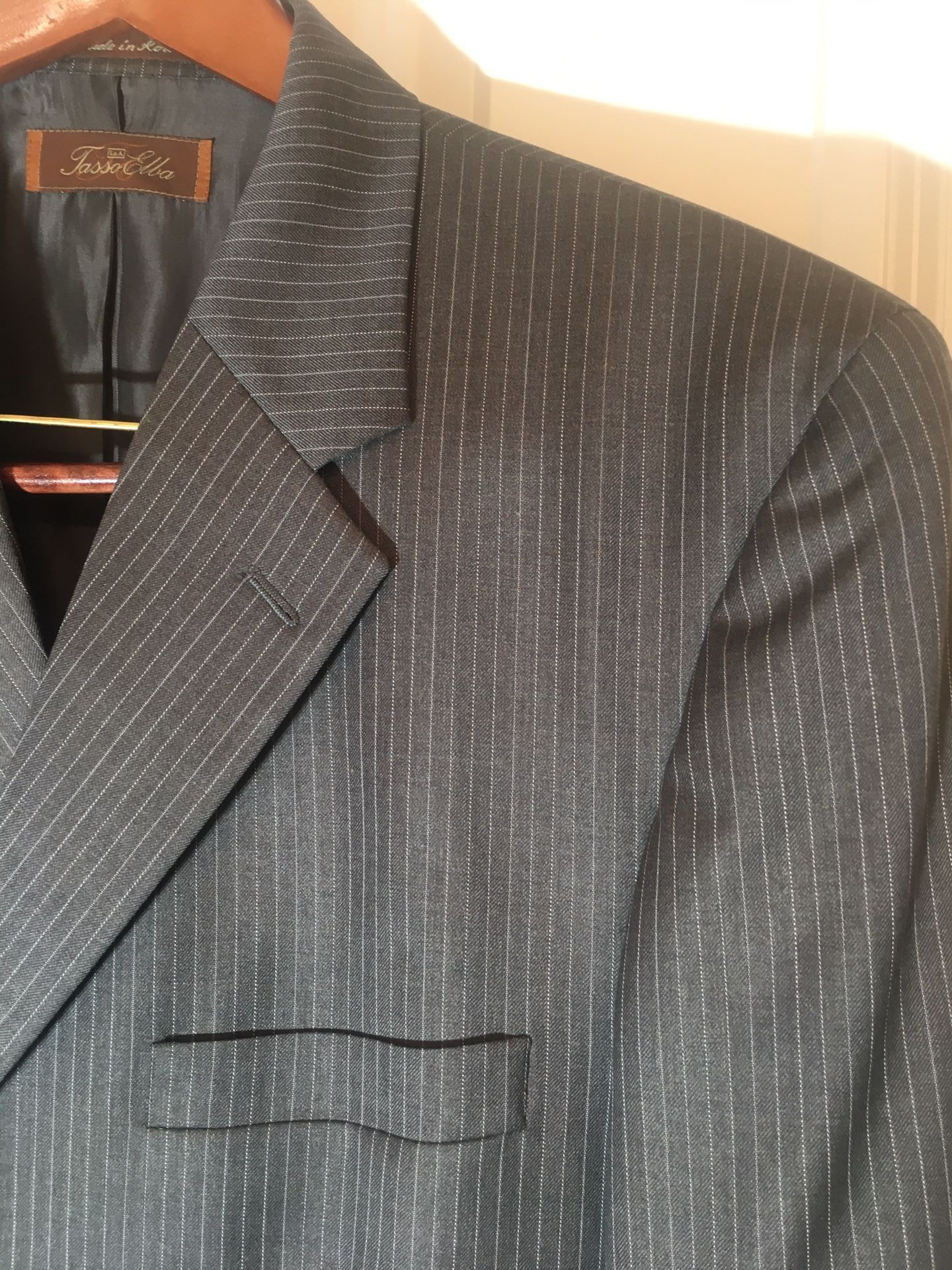 Men’s Tasso Elba gray pin striped three Piece suit