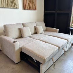 NEW Smart Sleeper Sofa Couch w/ Pull-Out Bed & Chaise – Small Space Sectional $495