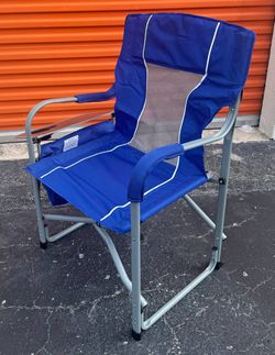 Oversized Folding Camping Chair with Side Table & Cup Holder – Blue