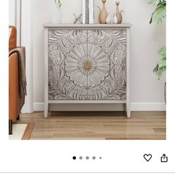 Sideboard Buffet Cabinet with 2 Carved Door Panels and Adjustable Shelf Storage