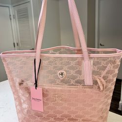 Juicy Couture Baby Pink Mesh Tote Bag with Makeup Bag NEW