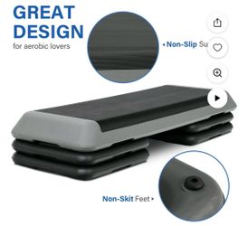 43" Exercise Aerobic Step Platform, Adjustable Fitness Stepper with 4 Stackable Risers, Aerobics Stepper Workout Stepper for Home Gym Cardio Strength