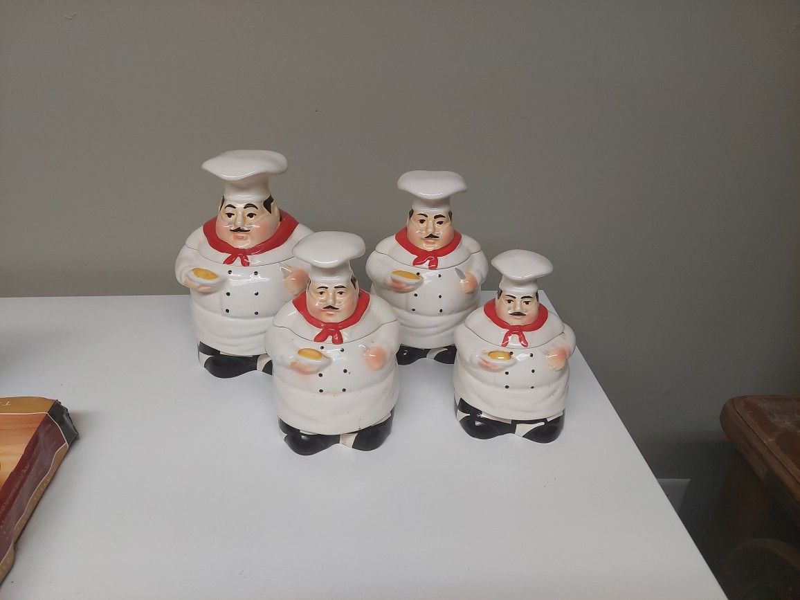 Set Of 4 Fat Chef Canisters