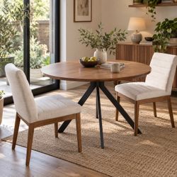Round Wood Dining Table with Metal Base