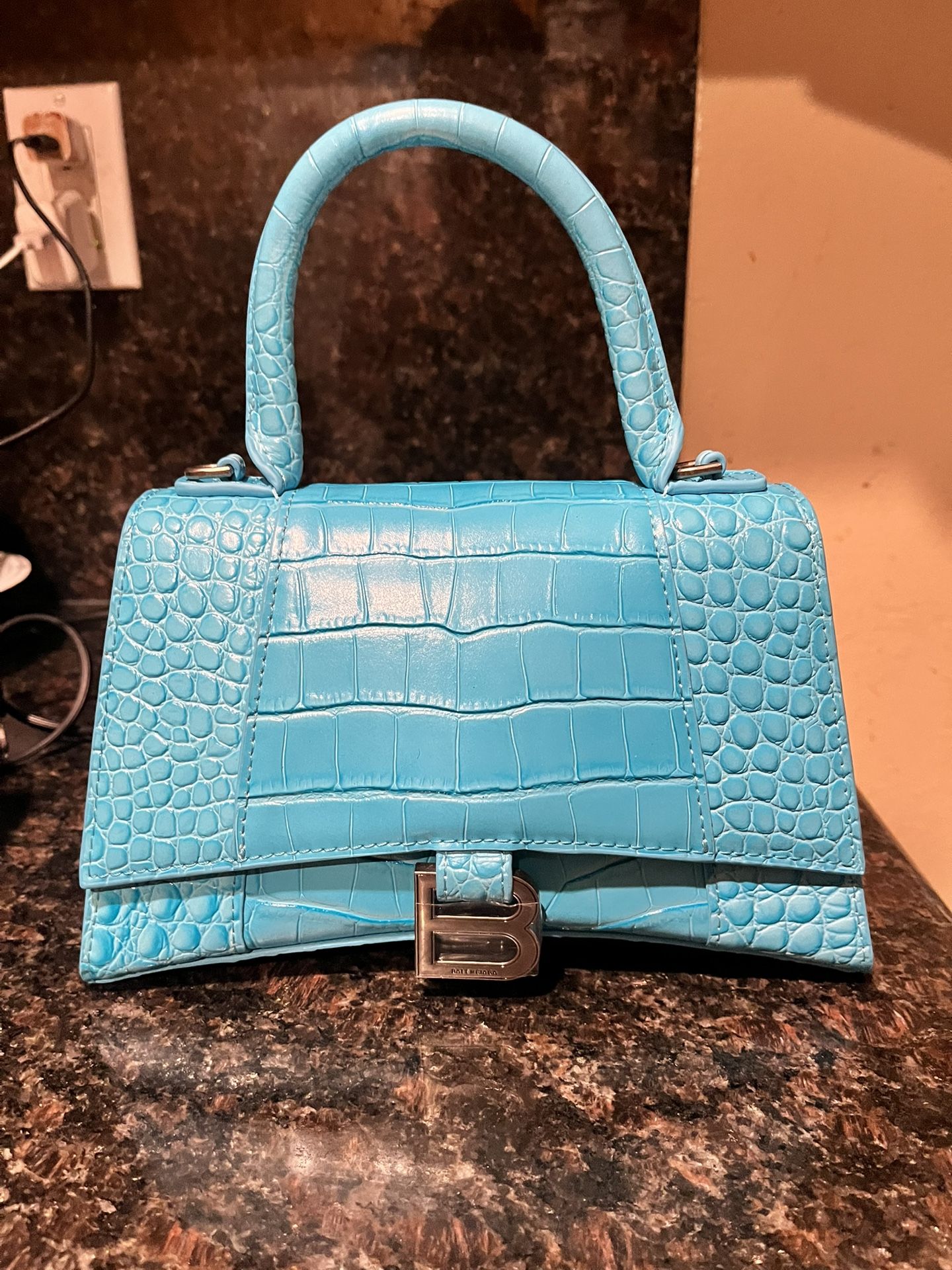 Blue Leather Women Handbag