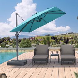 New PURPLE LEAF 8' × 8' Patio Cantilever Umbrella Outdoor Square Adjustable Offset Umbrellas with 360-degree Rotation and 8 Heavy Duty Metal Ribs for 