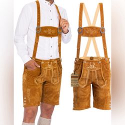 BAVARIA TRACHTEN Genuine Leather Authentic German Lederhosen for Men, Oktoberfest Outfit