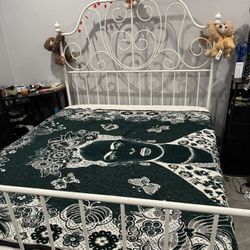 Vintage Full Size Bed Frame White Metal 