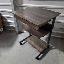 Small Rolling Computer Desk with Storage Drawer, Rolling Home Office Computer Desk with Keyboard Tray, Laptop Desk with Wheels and Drawer, Taupe Wood
