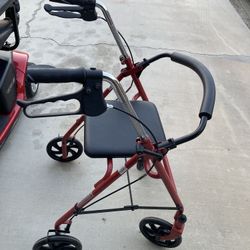Guardian Steel Rollator Walker with Seat, Burgundy, 350 lb. Weight Capacity, 6” Wheels, Foldable, Adjustable Handles with brakes Rolling Walker for Se