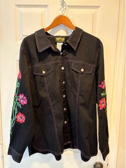 Rare Vintage Bob Mackie Flower Embroidered Black Country Jacket wearable Art XL