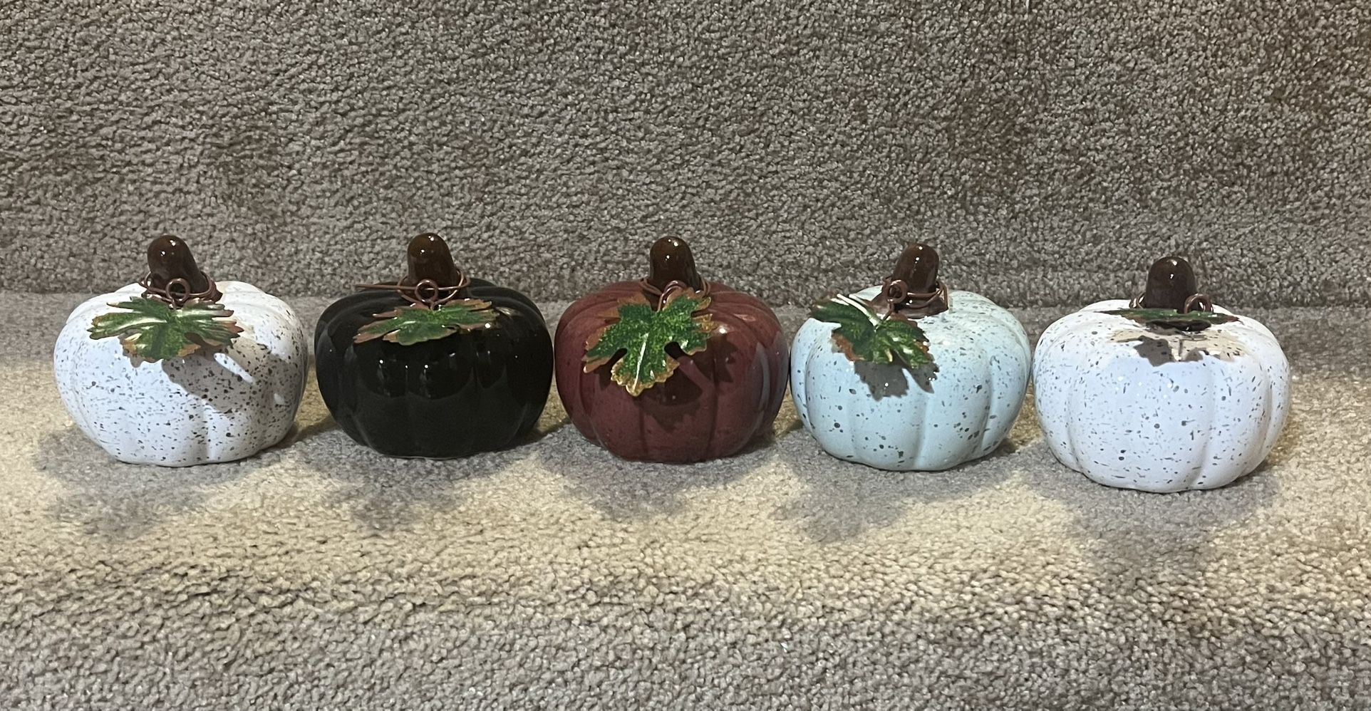 Mini Glossy Ceramic Pumpkin Lot of 5 Halloween Fall Thanksgiving Farmhouse Decor