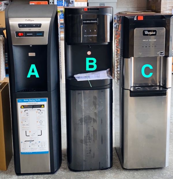 Culligan, Whirlpool, and Hamilton beach bottom load water dispensers
