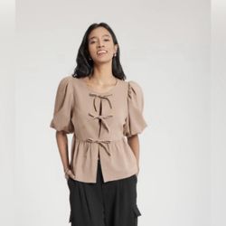 Tan Blouse With Bows 