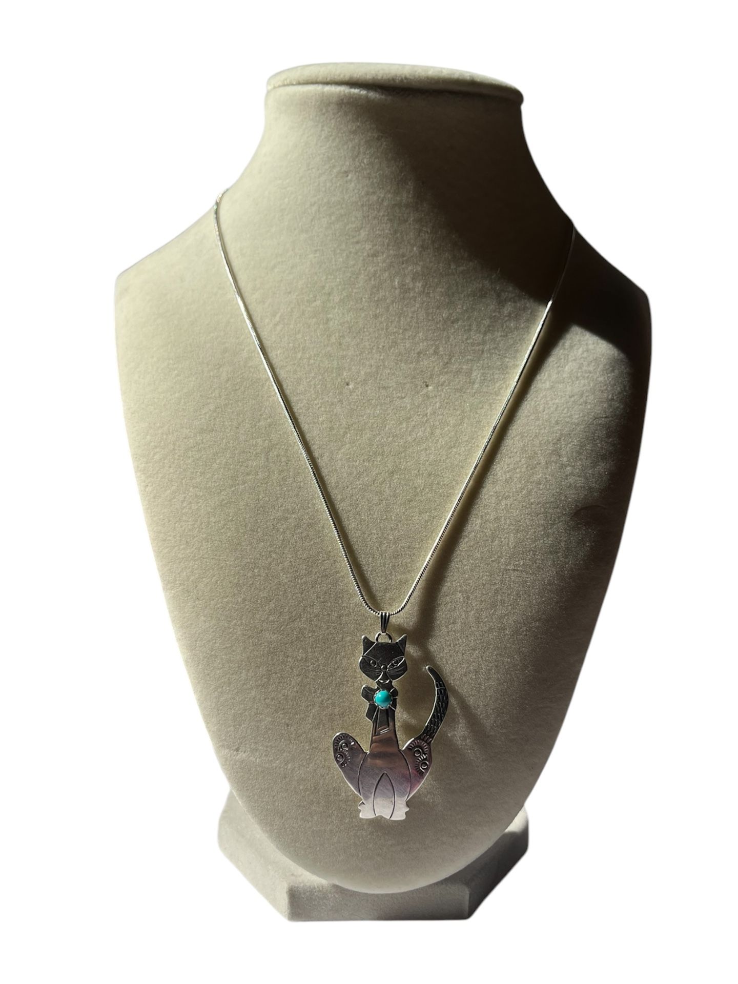 SS925 Vintage Native Cat Pendant Necklace