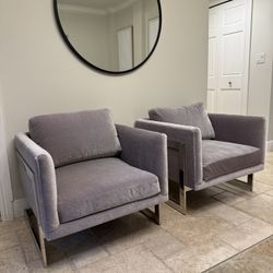 Restoration Hardware Milo Baughman Model #3426 Chair 1968. Light grey/gray Velvet. Custom Order Material. Set of Two RH Seats