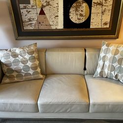 Leather, egg-shell, Corbusier-style 6ft sofa