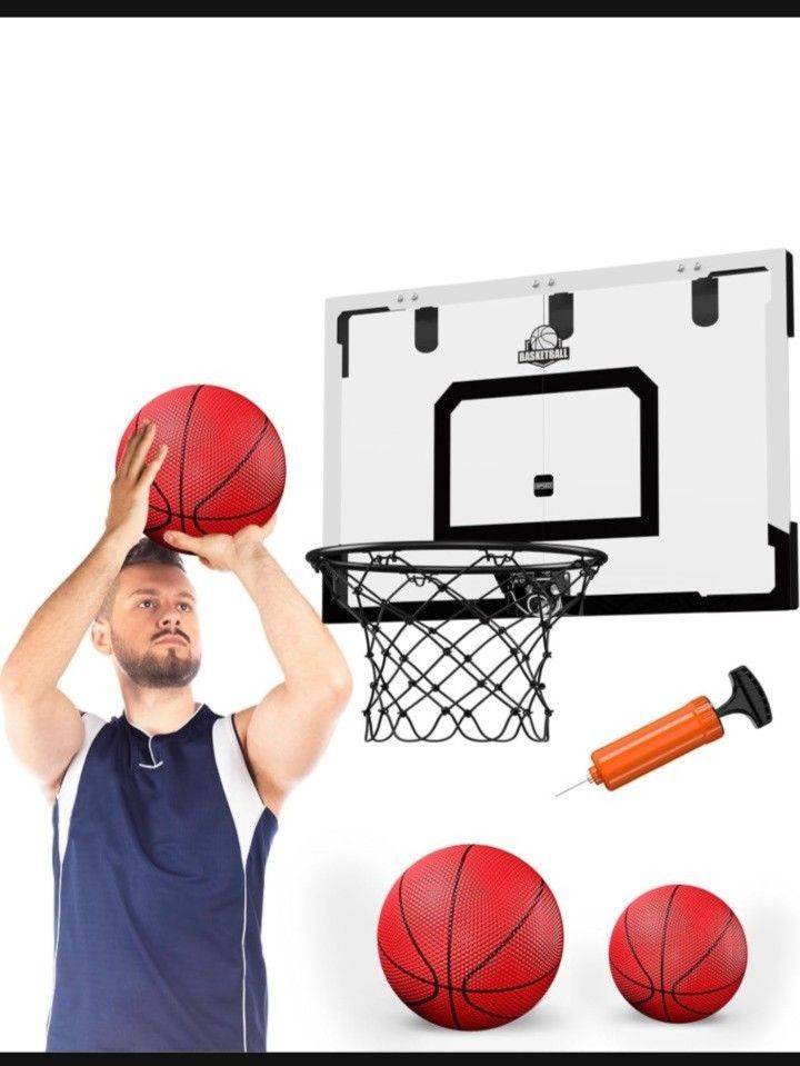 24" x 16" Large Basketball Hoop Indoor for Adults, Over The Door Basketball Hoop with Sturdy Backboard