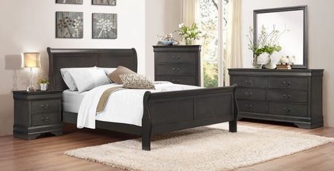 “Sale” New 5-PC Grey Queen Sleigh Bedroom Set