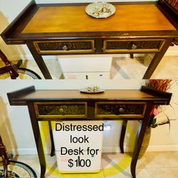 Distressed Asian desk 2 drawers