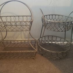 Decorative Metal Storage Basket Set / Tiered Organizer