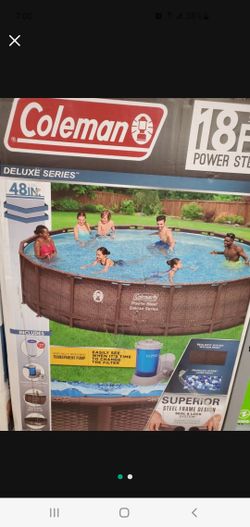 NEW STEEL PATIO POOL SIZE 18FT WIDE X 48IN HIGH INCLUDES FILTER, LADDER, COVER AND CARTRIDGE, NEVER USED IT IS IN ITS SELL BOX